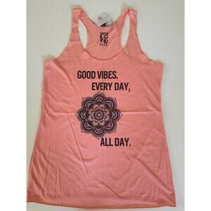 Super Love Tees Womens Medium Good Vibes Every Day All Day Mandala yoga tank NEW